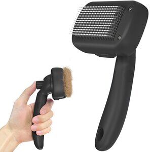 Self Cleaning Pet Brush for Shedding and Grooming Dogs and Cats, Black
